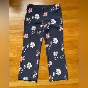LOFT Petite Navy Flowy Pants with Pink Floral Design